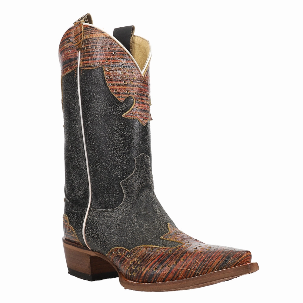 Durable Shell All Day Worker Eco Material All Day Wear Vera Black Snip Toe Pull On Cowboy Boots