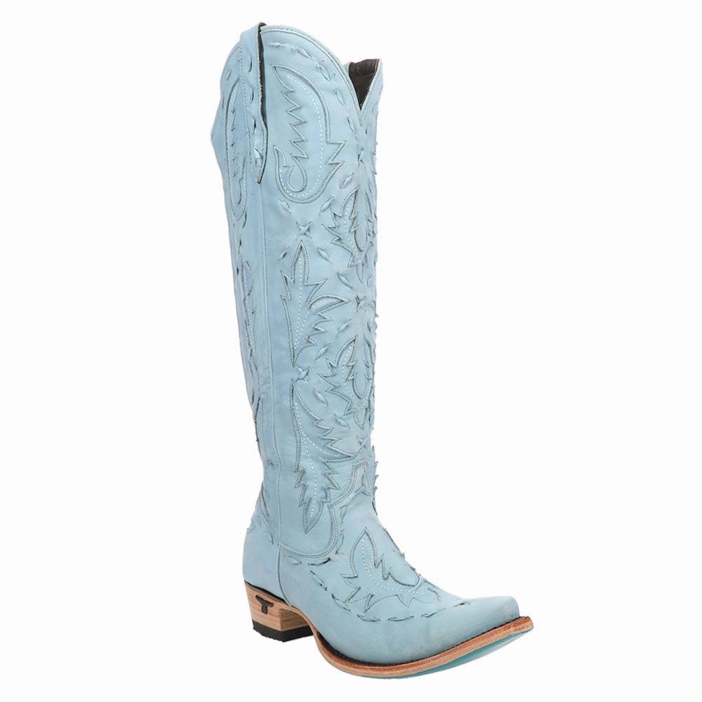 Reverie Knee High Corset Embroidered Tooled Inlay Snip Toe Cowboy Boot Refined Ultra-soft shock absorption