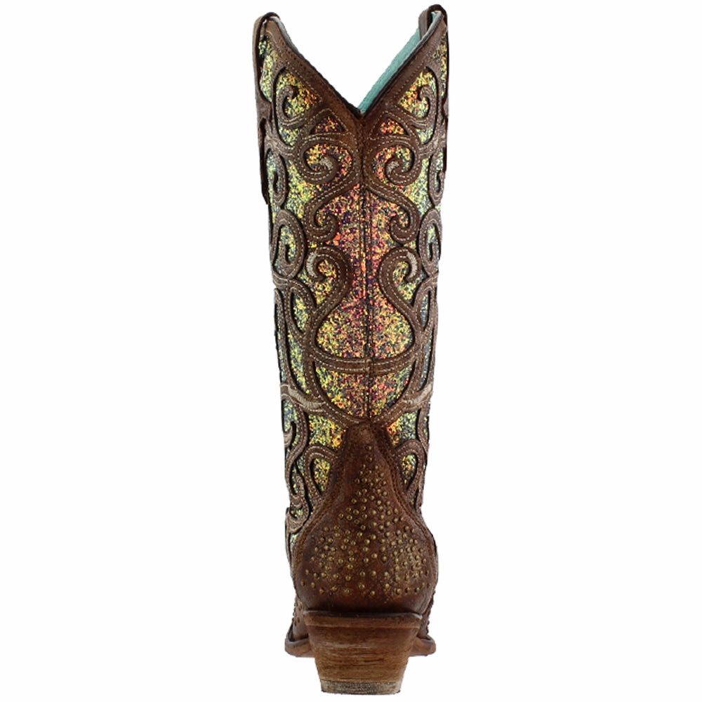 well-made cold - weather shoes Glitter Tooled Inlay Snip Toe Cowboy Boots