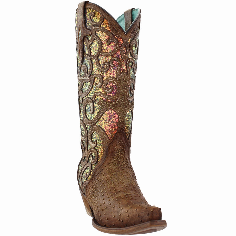 All Terrain Traction Lug Glitter Tooled Inlay Snip Toe Cowboy Boots