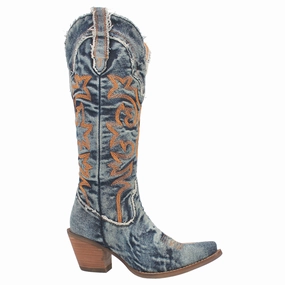 Texas Tornado Denim Embroidered Snip Toe Cowboy Boots Cushioned lining