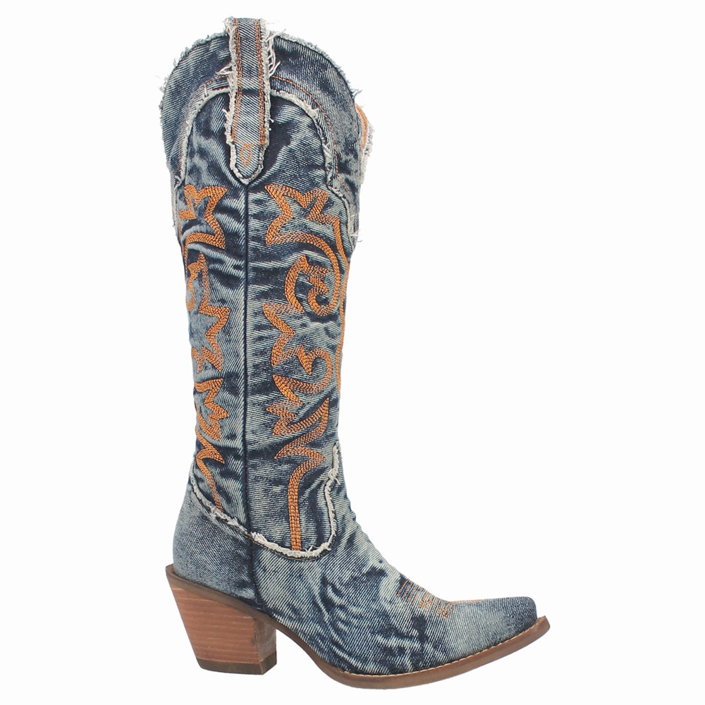 Texas Tornado Denim Embroidered Snip Toe Cowboy Boots Cushioned lining