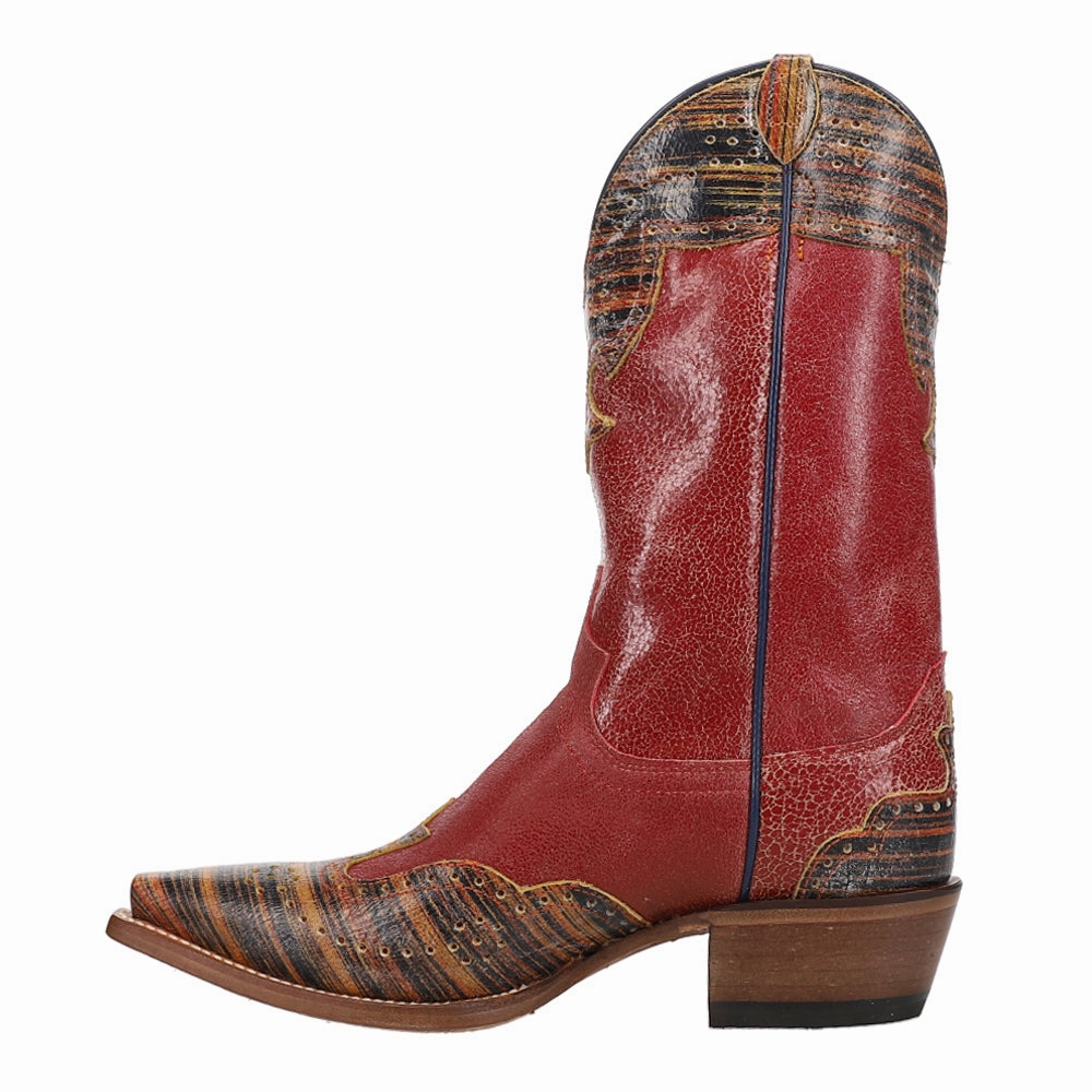 Vera Red Striped Tooled-Inlay Snip Toe Cowboy Boots Comfortable Shank
