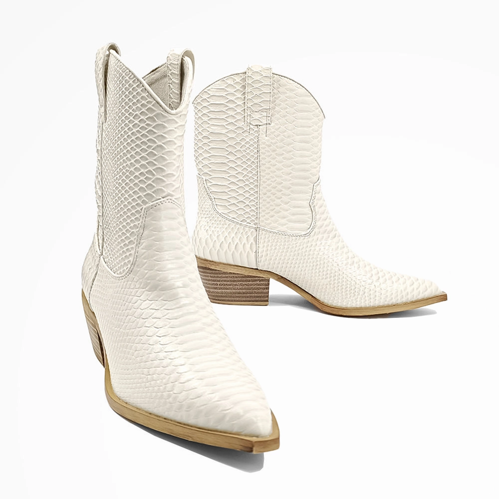 modern user Zouzou Snake Print Pointed Toe Cowboy Boots