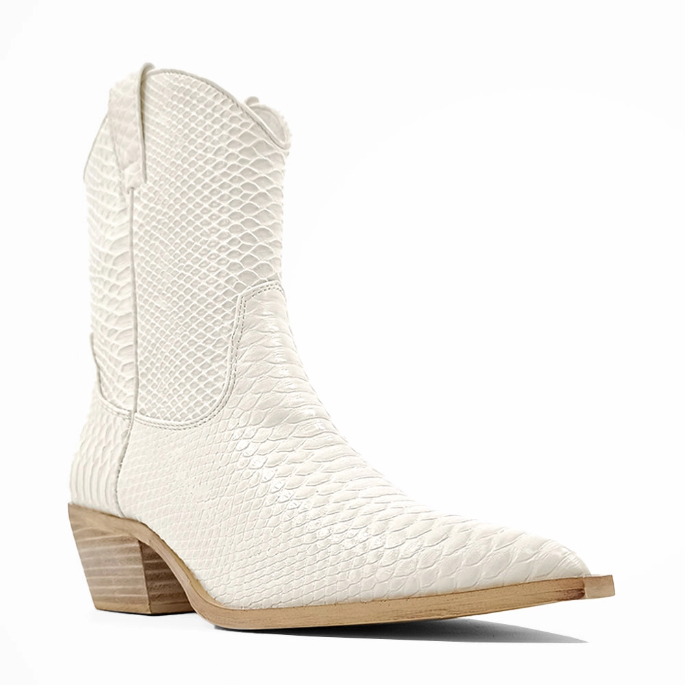 Breathable Synthetic fade - resistant Zouzou Snake Print Pointed Toe Cowboy Boots